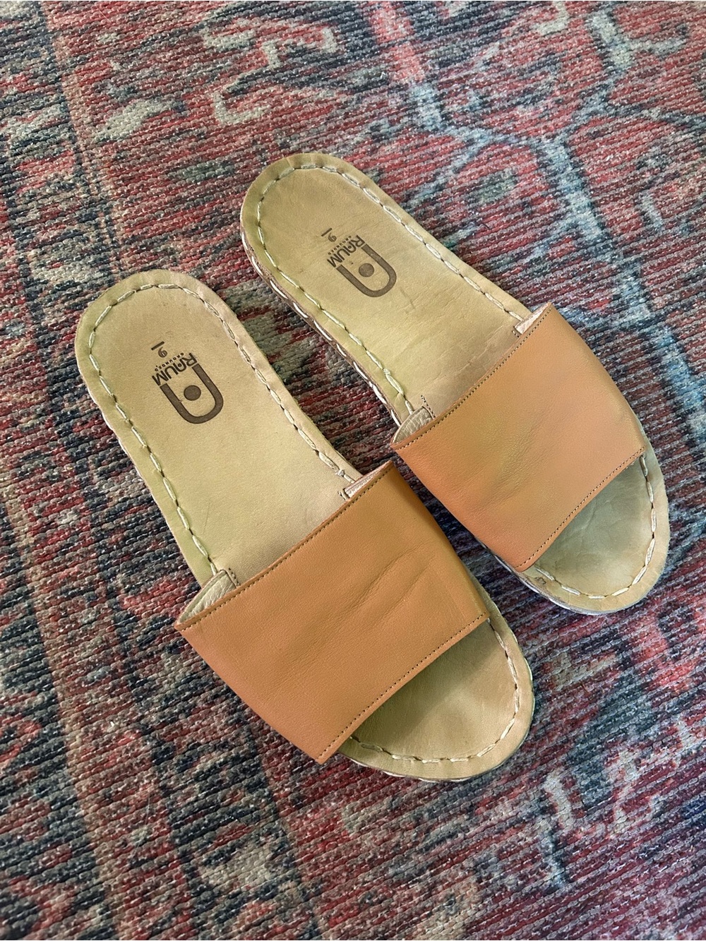 Raum Grounding Slides Sandals Leather Brown Tan Sz 9